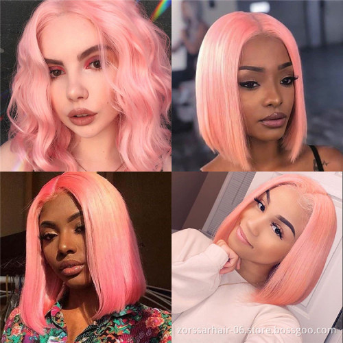 High quality virgin hair thin hd transparent lace frontal wig straight blue green pink lace front color bob wigs human hair